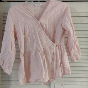 Pink Wrap Shirt with Gold Necklace
